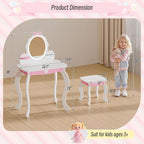 TOLEAD Girls Vanity Set with Lighted Mirror and Stool, Kids Vanity with Storage Space and Bow Pattern for Princess, Toddler Makeup Vanity Desk with Open Shelf and Bracelet Bods, White