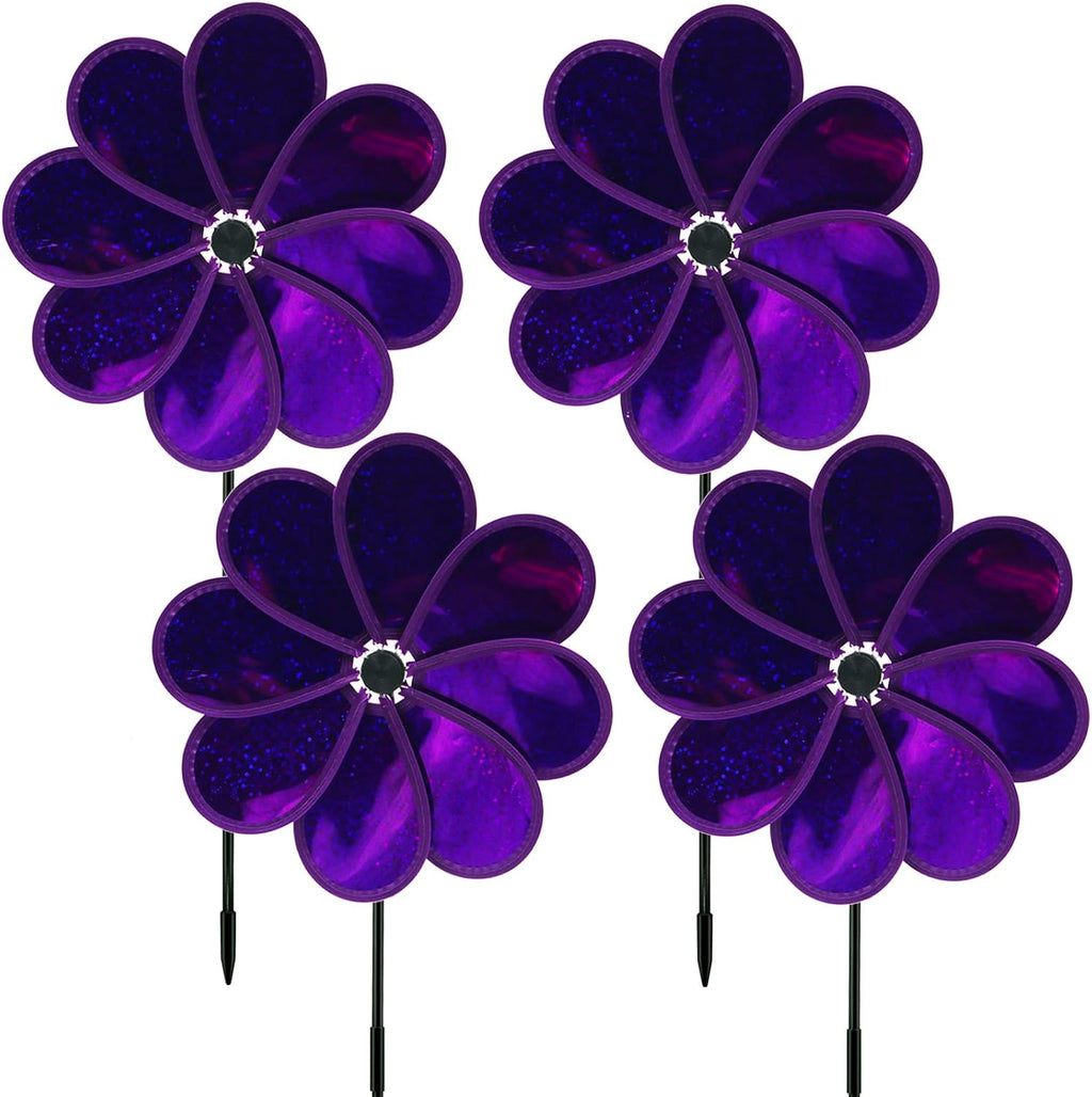 4PCS Flower Wind Spinner Sparkly Lawn Pinwheel 11.8 inch Garden Windmill for Garden, Party, Mardi Gras，Christmas Outdoor, Yard Decor