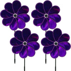 4PCS Flower Wind Spinner Sparkly Lawn Pinwheel 11.8 inch Garden Windmill for Garden, Party, Mardi Gras，Christmas Outdoor, Yard Decor