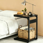 Wood Pedestal Small Sofa Side Table for Couch C Shaped End Table TV Trays Eating, Coffee Drink Dinner Food TV Tray Tables Slide Under Couch Night Stand Over Bedroom Bedside Living Room Black ET-YB-BK1