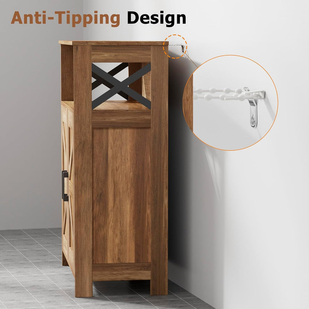 Homhedy Farmhouse Bathroom Storage Cabinet with 2 Doors, Toilet Paper Cabinet with Adjustable Shelf, Small Bathroom Cabinet for Kitchen/Laundry/Living Room, 11.8 x 23.6 x 31.5 Inches, Rustic Walnut