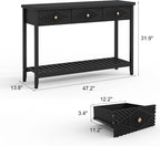 47" Console Table with 3 Drawers, Fluted Wood Entryway Table with Storage Shelf, Narrow Long Sofa Table Modern Behind Couch Accent Table for Living Room, Entryway, Hallway, Foyer