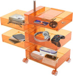 5 Tier Storage Cabinet, 360° Rotating Sofa Side Cabinet, Multi-Functional Rotating Side Table, Mobile Bedside Table, Portable Storage Organizer for Living Room Bedroom Office (Clear Orange)