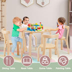 Kids Table and 4 Chairs Set - Round Table and Chair Set for Children, EN71 Certified, Birch Veneer - Wooden Dining Play Set for Children, Durable Wooden Play Table and Chairs, Solid Wood