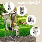 BESTHLS Camping Chair with Canopy Shade Portable Folding Beach Chairs with Cooler, Mesh Backrest, Cup Holder, and Pocket for Camping, Fishing, Beach, and Sports (White)