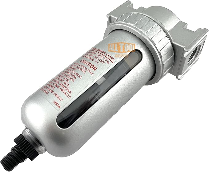 3/8" NPT MID FLOW Particulate Filter/Water Trap For Air Compressor Compressed Air Lines, 5u With Poly Bowl And Metal Bowl Guard (AUTO DRAIN)