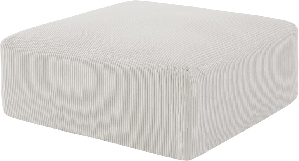 Gericco 113" Modular Sectional Couch, Cloud Sofa with Deep Seats, Upholstered Corduroy Square Stuffed Ottoman Pouf, 40 * 40 Inch Furry & Fluffy Movable Foot Stool for Living Room, Beige