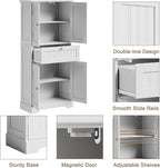 ChooChoo 51" H Bathroom Floor Cabinet with Drawers and Adjustable Shelves | Bathroom Storage Cabinet, Freestanding Kitchen Pantry Cupboard with 4 Doors for Living Room, White