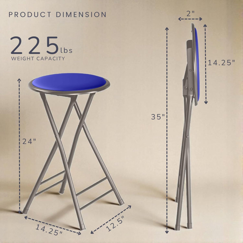 Lavish Home Folding Stool - Set of 2 Counter Height Bar Stools – 24-Inch Backless Folding Chairs with 225lb Capacity for Kitchen, Rec Room, or Game Room (Blue)
