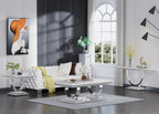 SSLine Modern 4 Piece Living Room Table Set, Includes 1 Coffee Table & 2 End Tables & 1 Console Table, Luxury Faux Marble Coffee Table Set with O-Shape Stainless Steel Base,White Marble& Silver