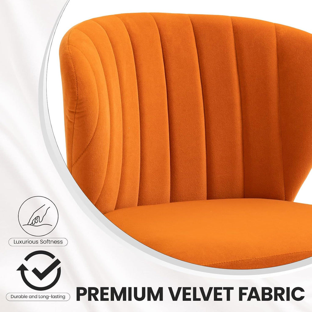 Velvet Dining Chairs Set of 2, Modern Upholstered Vanity Chairs with Golden Metal Legs for Dining Room Kitchen Vanity Patio (Orange)