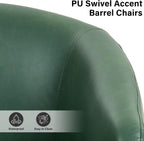 Lumibee Faux Leather Swivel Barrel Chairs Set of 2, Upholstered Comfy Round Swivel Accent Chair, 360° Rotation Single Sofa Club Armchair for Living Room, Reading Room, Bedroom, Green