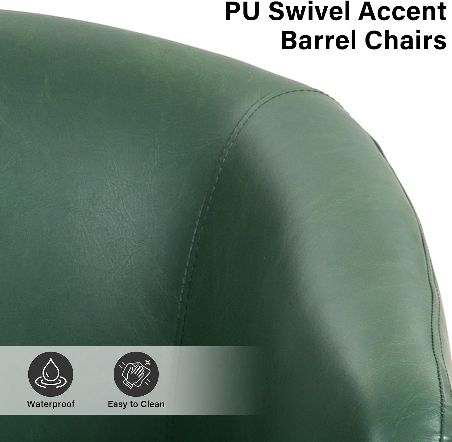 Lumibee Faux Leather Swivel Barrel Chairs Set of 2, Upholstered Comfy Round Swivel Accent Chair, 360° Rotation Single Sofa Club Armchair for Living Room, Reading Room, Bedroom, Green