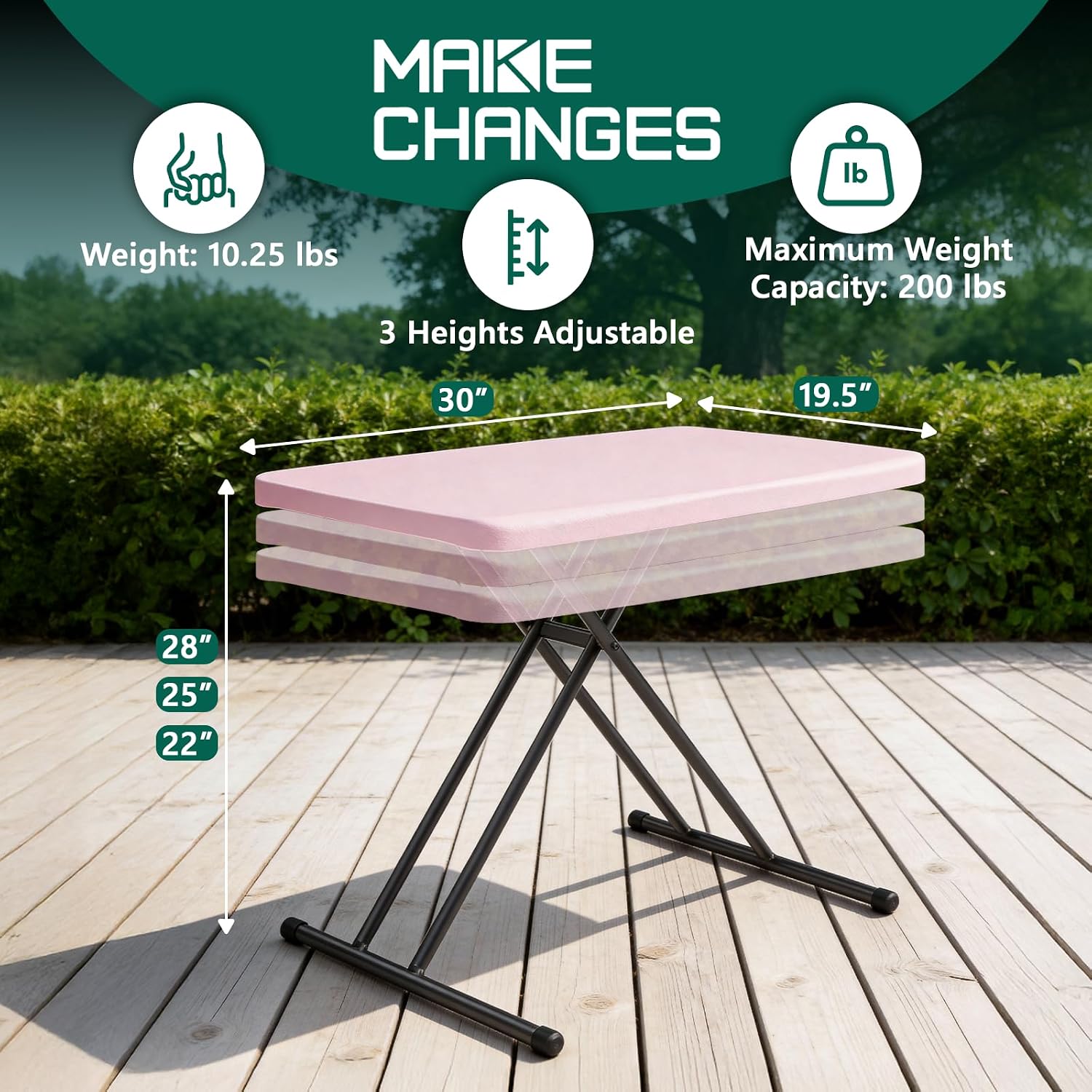 Folding Table 30 Inch - Small Desk Adjustable Height TV Tray for Laptop, Couch, Camping - Heavy Duty Utility Foldable Table for Small Spaces, No Assembly Required, Pink Granite