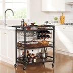 Leteuke Bar Cart for Home, 3 Tier Rolling Serving Carts with Wheels | Drink Cart, Liquor Stand with Removable Tray, Wine Rack and Glass Holder for Kitchen, Outdoor, Dining Room-Black Brown