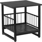 End Table, Industrial Side Table with 2-Tire Storage Shelf, 180LBS Mini Fridge Stand with Adjustable Feet, 18"x18" Wood Night Stand Small Bedside Table with Sturdy Metal Frame for Living Room Bedroom
