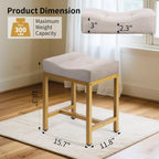 Saddle Seat Vanity Stool, Makeup Stool Chair with Metal Leg, U-Shaped Ottoman Foot Rest, Small Square Chairs Under Desk for Vanity, Living Room, Modern Makeup Bench Linen Light Brown&Gold