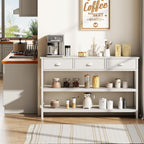 47" console table Set of 2 with 3 Drawers, Sofa Table for Behind Couch | Industrial Hallway Table with Open Wooden Shelves for Hallway, Entry Way, Living Room, Kitchen, Foyer, White