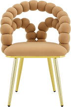 Aoowow Bubble Ball Chain Chairs, Contemporary Luxury Kitchen Chairs, Handcrafted Backrest, Lumbar Support, Modern Velvet Dining Chairs with Gold Legs for Kitchen, Dining Room (Brown, 4 Chairs)