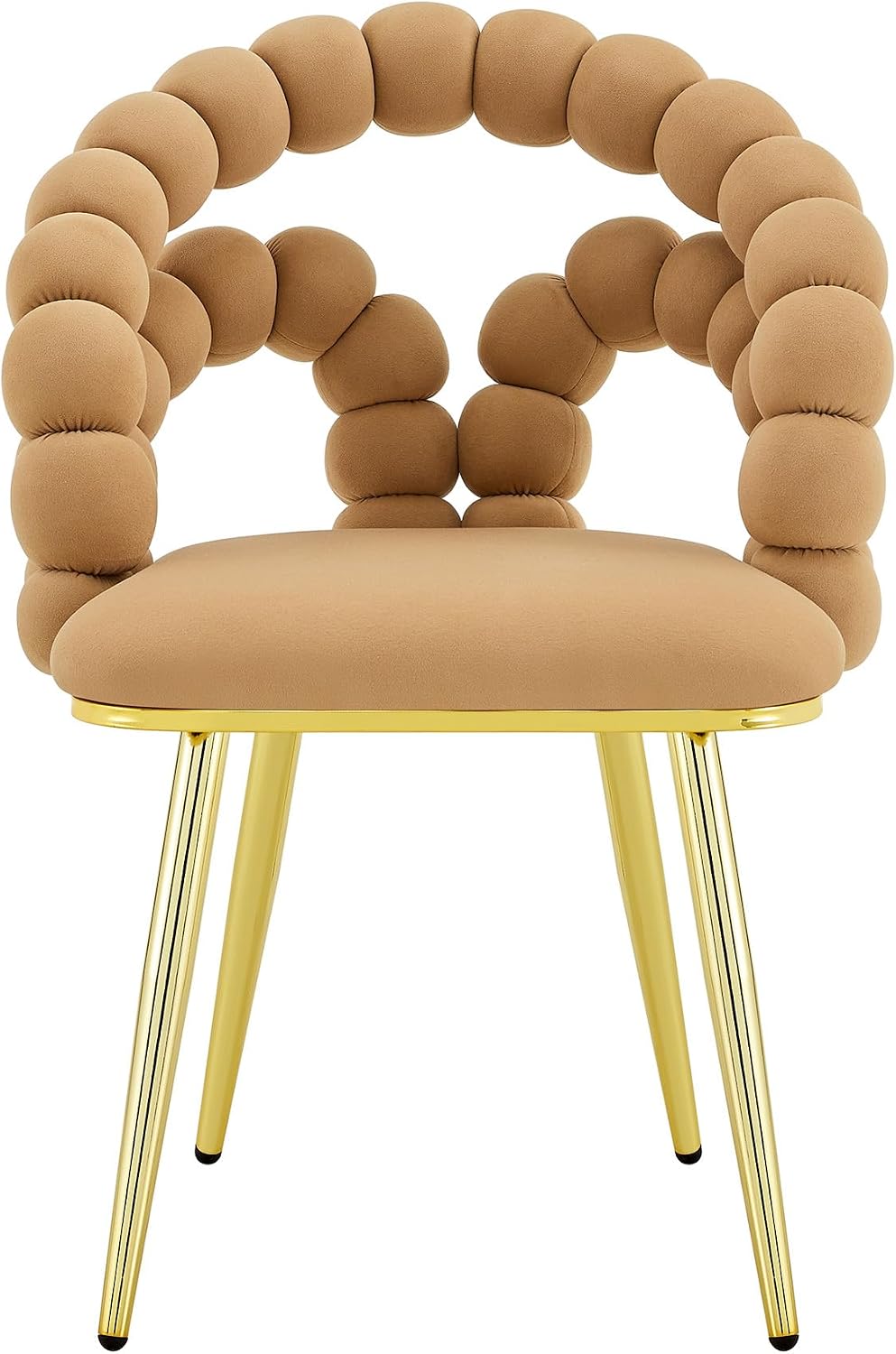 Aoowow Bubble Ball Chain Chairs, Contemporary Luxury Kitchen Chairs, Handcrafted Backrest, Lumbar Support, Modern Velvet Dining Chairs with Gold Legs for Kitchen, Dining Room (Brown, 4 Chairs)