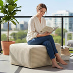 EVLIQUIL Large Ottoman Foot Rest 37" Beige, Sofa Couch Ottomon with Soft Long-Pile Fabric, High Resilience Foam & Spring Support, Ottoman for Living Room Extra Seating