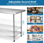 Giantex 48 x 30 Inches Stainless Steel Work Table, Heavy Duty Commercial Kitchen Food Prep Table with Adjustable Under Shelf for Restaurant Garage Home Workstation