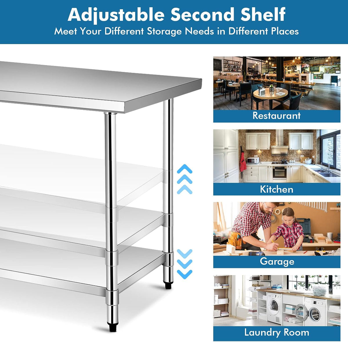 Giantex 48 x 30 Inches Stainless Steel Work Table, Heavy Duty Commercial Kitchen Food Prep Table with Adjustable Under Shelf for Restaurant Garage Home Workstation