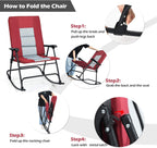 Giantex Camping Rocking Chair Foldable Oversized with Padded Armrest and Seat Folding Lawn Chair 350 lbs Weight Capacity for Outdoor, Patio, Lawn, Backyard, Garden Portable Chair (1, Red)