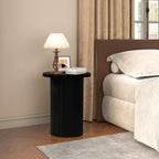 Modern Side Table, 16.93" Fluted Round Pedestal Table for Living Room, Bedroom, Entryway, Sofa, Chair – Black Accent Table with Solid Wood Strips End Table