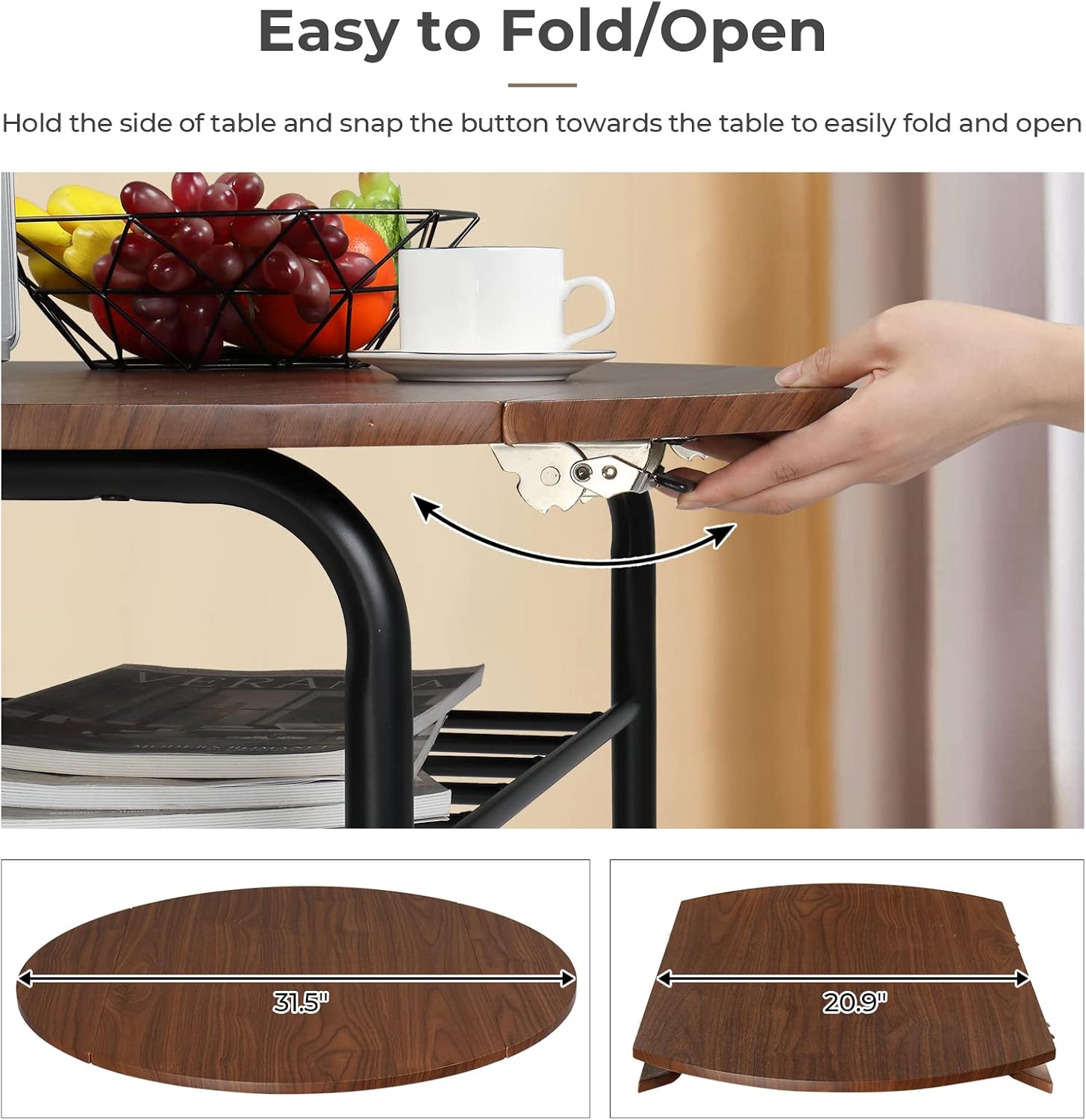 VINGLI 31.5" Drop Leaf Dining Table Set for 2, 3 Pieces Dining Table with Chair for Small Space, Small Kitchen Extendable Folding Dining Table for Dining Room，Home, Apartment, Saving Places, Walnut