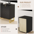 Garvee 31.5 in Modern Sideboard Buffet Cabinet with Storage, Wood Accent Storage Cabinet with Herringbone Doors & Shelf, Credenza Console Table for Dining Room Living Room Entryway, Black