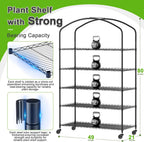 Abimars 5-Tier Greenhouse with Grow Light, Shelf Height Adjustable Metal Plant Shelf with PVC Cover and Wheels, Includes 5-Pack 2900K Full Spectrum Plant Lights, 21x49x80inch