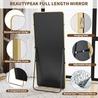 BEAUTYPEAK Gold Full Length Mirror, 56"x21" Rounded Corner Floor Mirror Standing Hanging or Leaning Against Wall, Suitable for Bedroom or Dressing Room