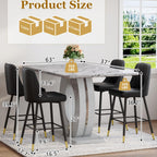 63'' Marble Dining Table Set for 6,Modern Counter Height Dining Table Set,Grey High Top Table with Leather Bar Stools,Bar Height Table Set Ideal for Dining,Pub,Kitchen