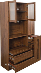 70.87" Kitchen Pantry Cabinet with Microwave Stand, Multi-Tier Pull-Out Storage Shelf, 4-Tier Side Shelf & Glass Door, Freestanding Food Hutch Buffet Sideboard for Dining Room, Walnut