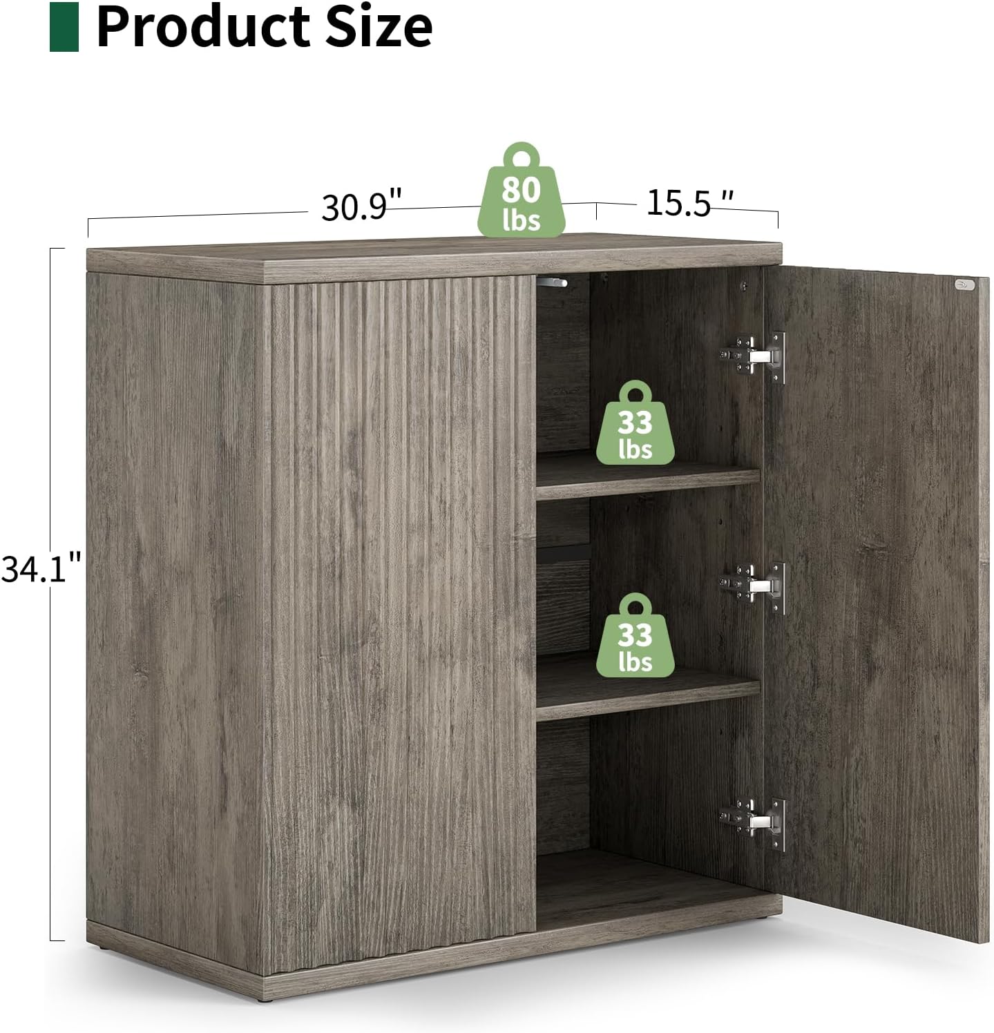 Fluted Sideboard Buffet Cabinet with Storage, Wood Sideboard Cabinet with Doors, Small Credenza Buffets & Sideboards for Kitchen, Accent Cabinets for Entryway Living Room Hallway Home, Grey