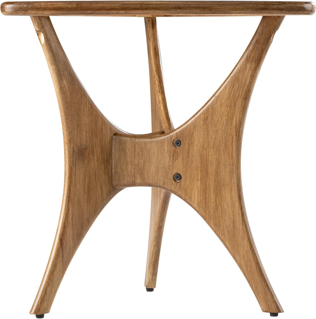 COZAYH Modern Triangle Wood End Table with Cross-Leg Rubberwood Base, Mid-Century Small Accent Side Table for Living Room, Easy Assembly, Natural, Brown