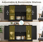 Farmhouse 47" Buffet Cabinet with Storage,Large Sideboard Buffet with Drawers and Adjustable Shelves, Rusitc Coffee Bar Cabinet for Kitchen, Black