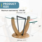 JUFU Round Dining Table for 4/6, 48 Inch Wood Kitchen Table with Stable Pedestal Base, Modern Glass Dining Table for Kitchen, Living Room, Apartment, Restaurant