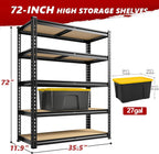REIBII 2400LBS Storage Shelves 5 Tier Garage Shelving Heavy Duty Adjustable Garage Shelves, Utility Rack Shelf, Shelving Units for Warehouse Pantry Closet, Commercial, 35.5" W x 11.9" D x 72" H, Black