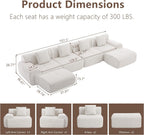 L-Shaped Modular Sectional Sofa, Sectional Couch, Oversized 3-Seater Cloud Couch with Deep Seat and Movable Ottoman for Living Room, Apartment (Beige, 3 Seater with 2 Ottoman)