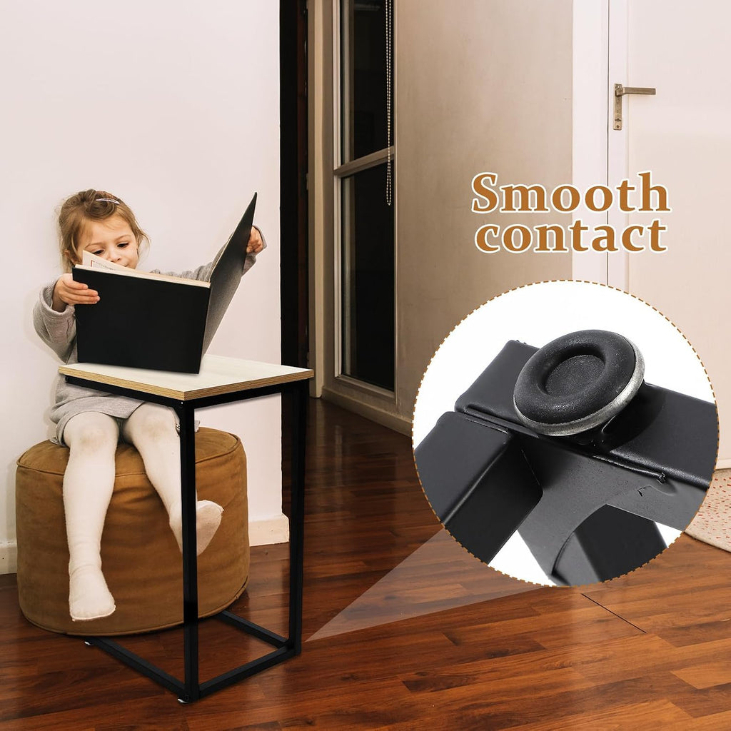 Cabilock C Shaped End Table, Side Table for Couch with Storage, Space-Saving Couch Desk for Living Room, Bedroom, Home Office, Small Spaces, Brown, Carbon Steel and Wood