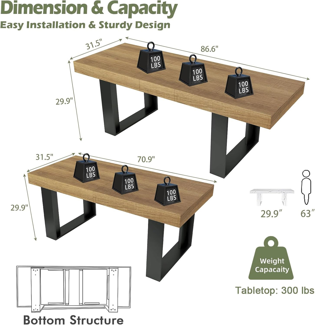 71-87 Inch Extendable Dining Room Table, Rustic Wooden Kitchen Table 6-10 | STHOUYN Expandable Dining Table, Farmhouse Rustic Style, Rectangular Wooden Top, Seats 6-10, Brown Kitchen or Dining Room
