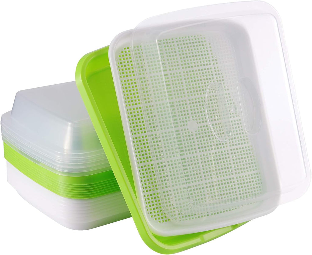 8 Pack Seed Sprouter Tray, BPA Free, Big Capacity Seed Germination Tray, Healthy Wheatgrass Seeds Grower with Lid for Growing, Bean Sprouts, Cat Grass, Wheat Grass, Mung Beans