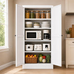AQY Kitchen Pantry Cabinet,61" White Pantry Storage Cabinet with 4 Tier Adjustable Shelves and 2 Doors,Freestanding Cupboard,Metal Pantry Cabinets with Handle for Living Room Kitchen Assembly Required