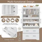 Harper & Bright Designs 72" Tall Farmhouse Kitchen Pantry with 2 Cabinets & 2 Drawers, Modern Storage Cabinet with 3 Pull-Out Trays & 4 Doors, Freestanding Cupboard for Kitchen, Dining Room,White