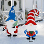 Hausse 2 Pack Garden Metal Gnome Stakes, 33 Inch Christmas Decorative Gnomes Stakes, Yard Signs for Outdoor Decorations, Holiday New Year Spring Home Tomte Decor for Lawn Pathway Patio