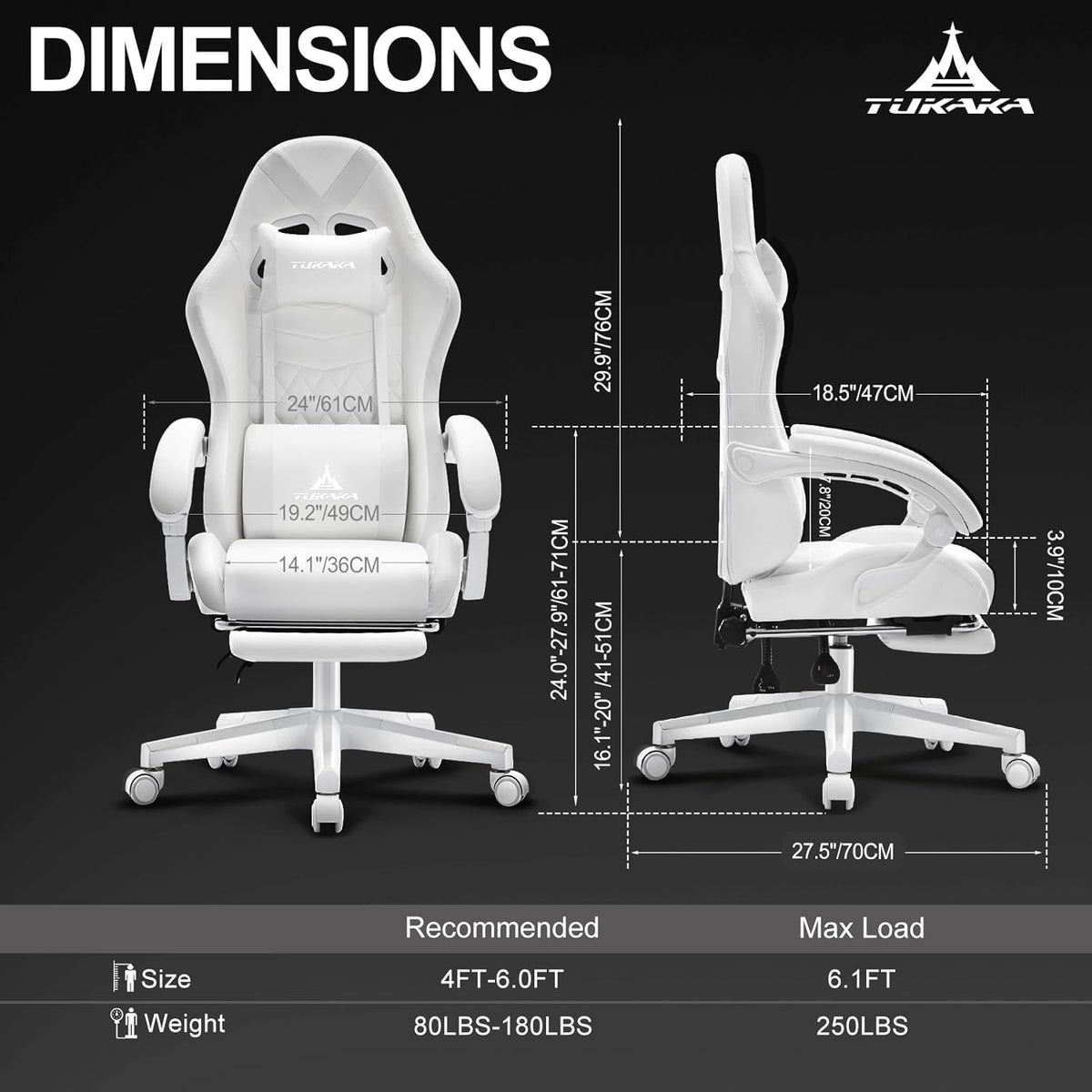 White Gaming Chair,Ergonomic Massage Office Desk Chair with Footrest | Pocket Spring Cushion,Reclining,Thick High Back,Headrest and Lumbar Support,Adjustable Leather Computer Chair Gamer Chair