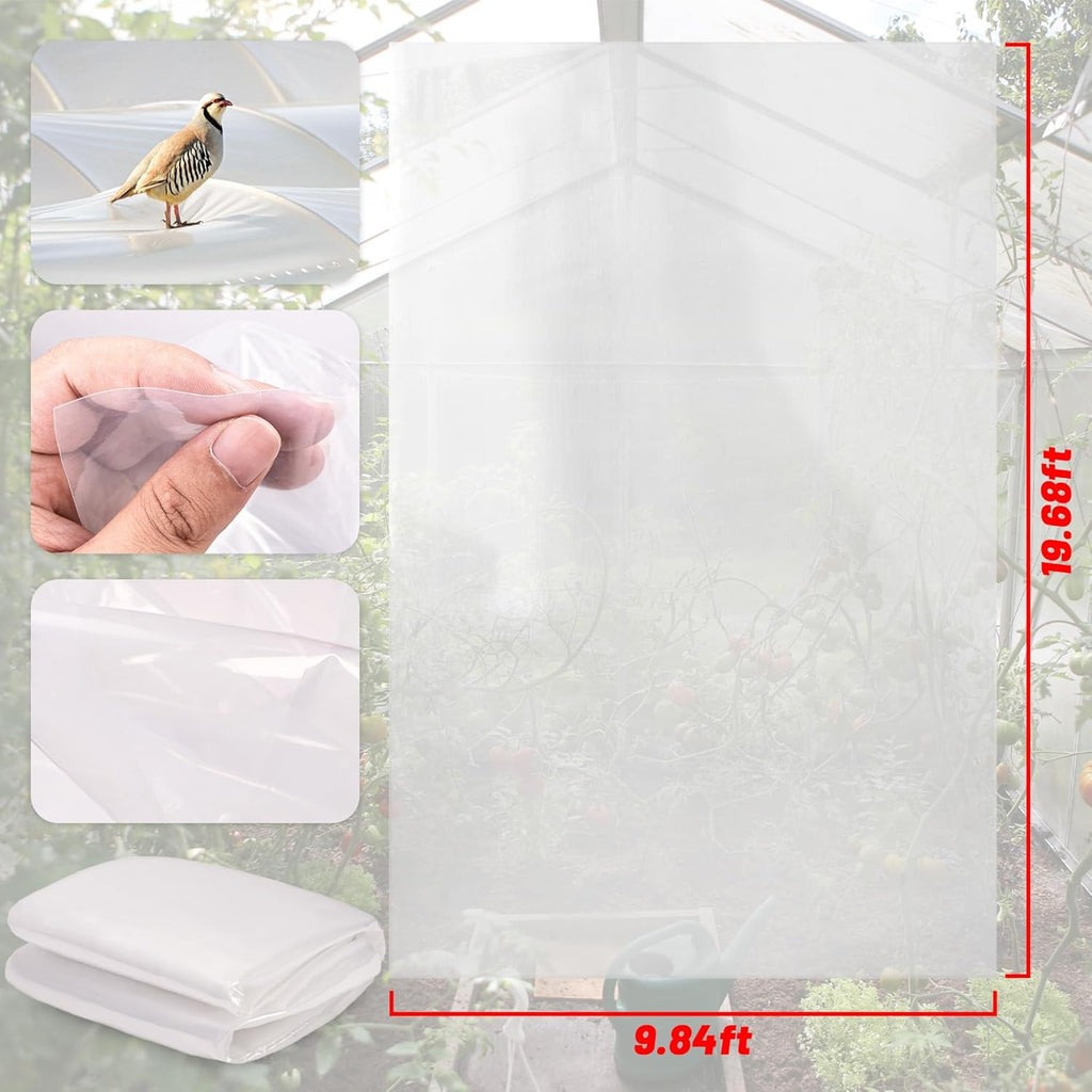 6 Mil Clear Greenhouse Plastic Sheeting,9.8FTx19.7FT Transparent Plastic Film for Greenhouse, Resistant Polyethylene Film for Farm,Garden…