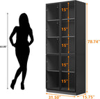 Wildhome 79'' Tall Glass Display Cabinet with LED Lights,Showcase with Glass Doors,5-Tier Curio Cabinet for Collectibles Bookcase,Storage Shelf, Bookcase (Black- 5 Layers, Large)